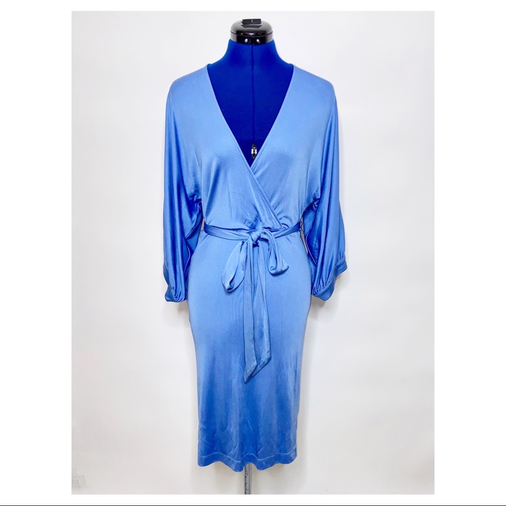 Mara Hoffman Blue Sheath Dress with Dolman Sleeves and Plunge Neckline